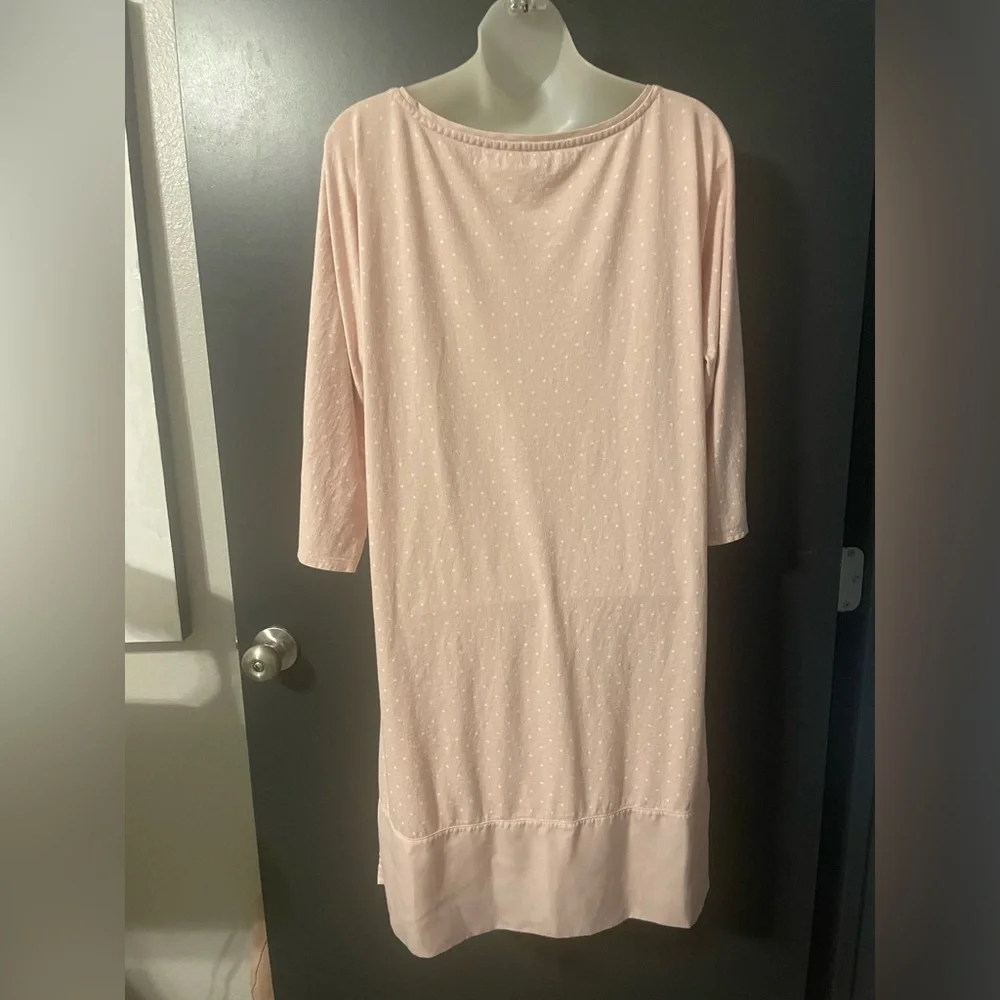 Lands' End Blush Pink Traditional nightgown with polka dots and slip edging M